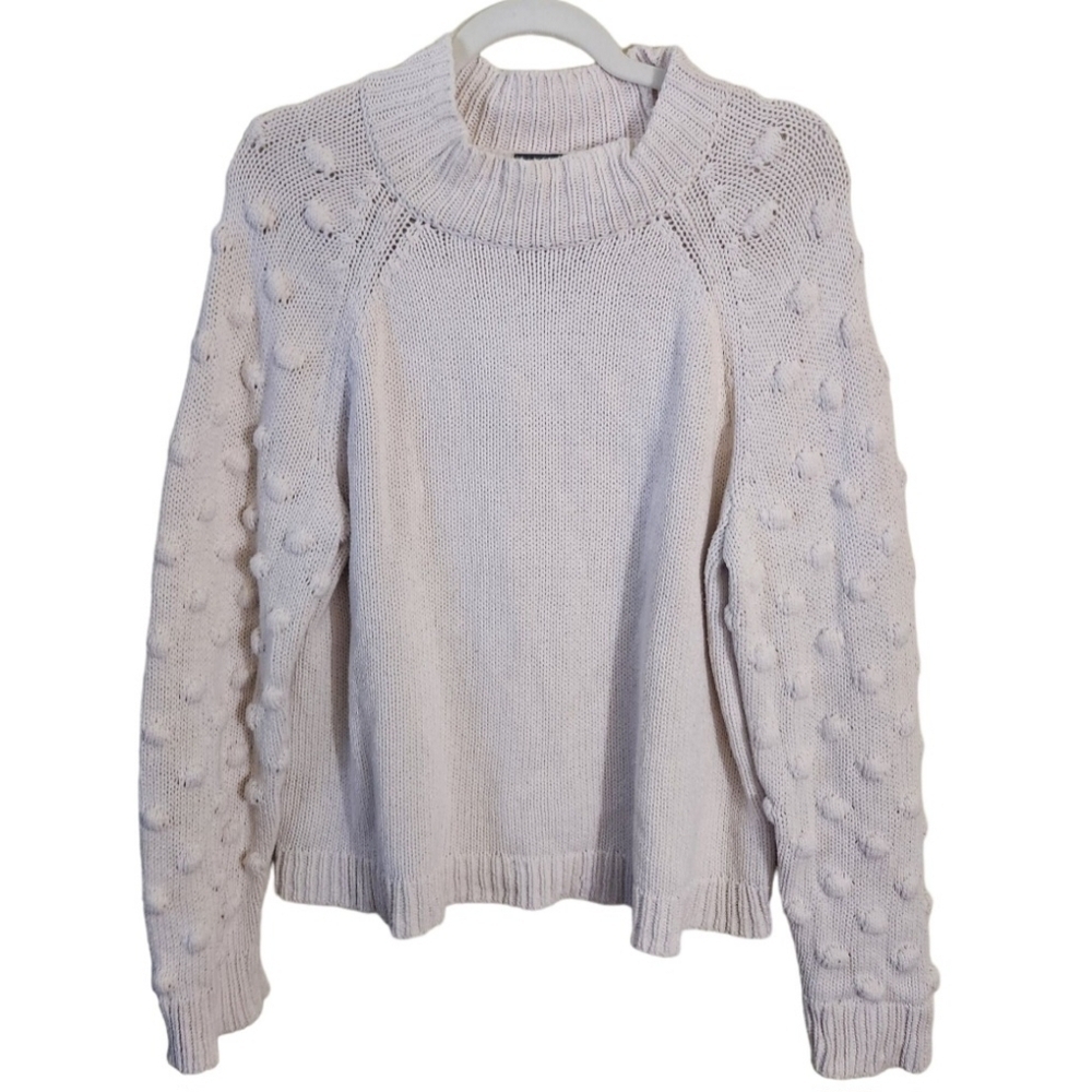 Vince Camuto Bobble Sleeve Mock Neck Cotton Sweater Color Henk Size L